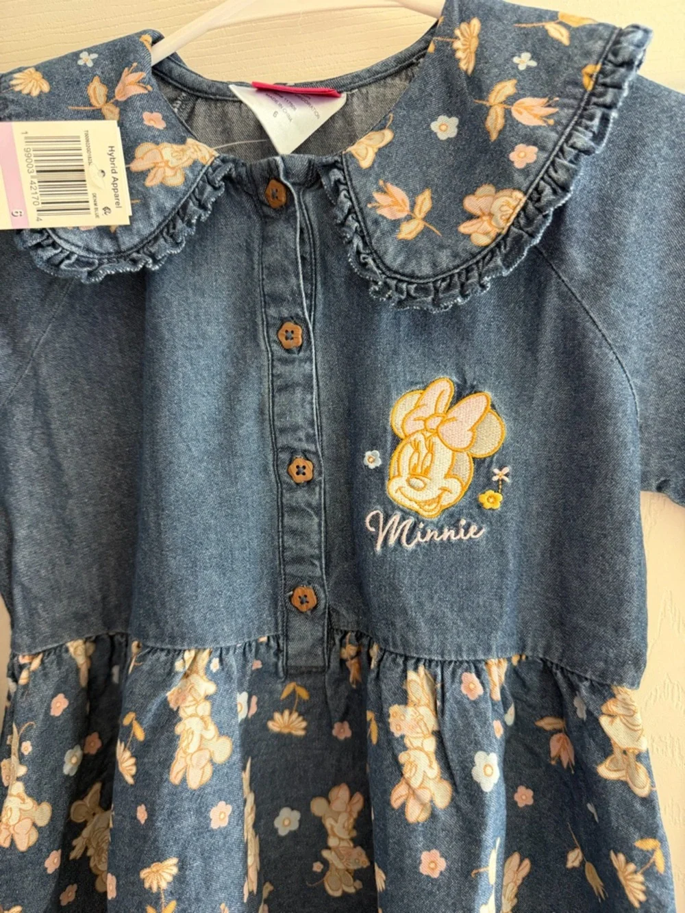 Disney Denim-Style Floral Dress in Blue with Pink Accents - Picture 2 of 5